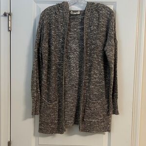 Pink Rose Heathered Brown Hooded Cardigan Sweater